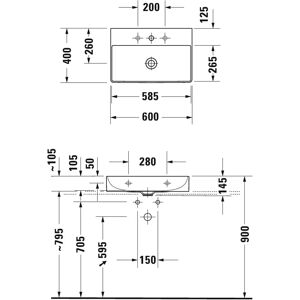 Lavoar DuraSquare - Compact 60x40cm, 1 orificiu pentru robinet, fără suprafață de refulare, cu platformă - Lavoar Lavoar DuraSquare - Compact 60x40cm, 1 orificiu pentru robinet, fără suprafață de refulare, cu platformă - Lavoar