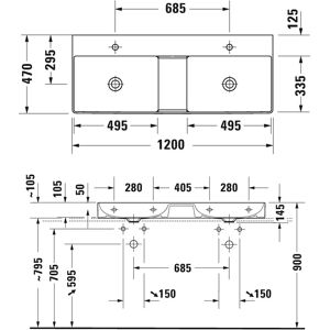 Duravit DuraSquare Doppelwaschbecken - Wandmontage, Weiß, Ohne Überlauf Duravit DuraSquare Doppelwaschbecken - Wandmontage, Weiß, Ohne Überlauf