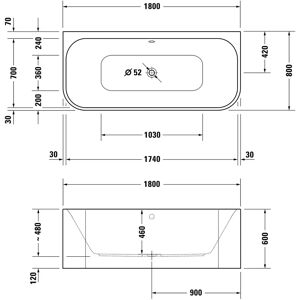 Duravit Modelo 760451800CE1000 - Bañera de hidromasaje con respaldo Duravit Modelo 760451800CE1000 - Bañera de hidromasaje con respaldo