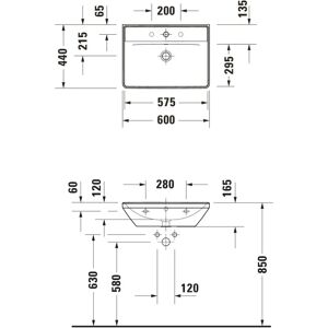 Duravit D-Neo Wandwaschbecken - 600x440mm, 1 Hahnloch, Weiß Duravit D-Neo Wandwaschbecken - 600x440mm, 1 Hahnloch, Weiß
