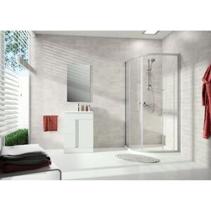 Hüppe Alpha 2 Gleittür - Weiß Glas, 1/4-Kreis, 2 feste Paneele Hüppe Alpha 2 Gleittür - Weiß Glas, 1/4-Kreis, 2 feste Paneele