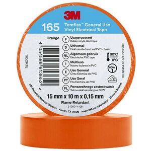3M 165OR1E Orange Elektrisk Tape - 10m x 15mm - Temflex 165 3M 165OR1E Orange Elektrisk Tape - 10m x 15mm - Temflex 165