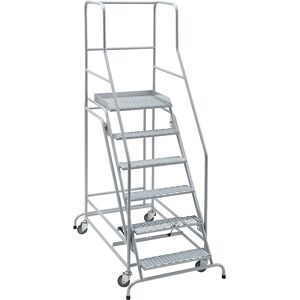 Escalera rodante con plataforma Eurokraft pro - 6 peldaños, aluminio blanco RAL 9006 Escalera rodante con plataforma Eurokraft pro - 6 peldaños, aluminio blanco RAL 9006