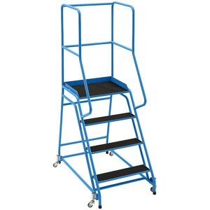 Escalera móvil azul claro Eurokraft Pro con plataforma Escalera móvil azul claro Eurokraft Pro con plataforma