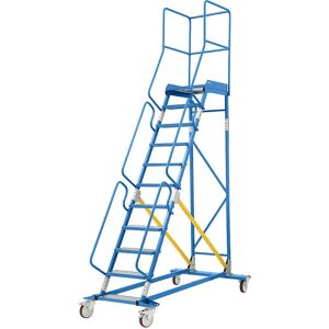 Scala mobile con piattaforma Eurokraft pro - 11 gradini, alluminio, azzurro RAL 5012 Scala mobile con piattaforma Eurokraft pro - 11 gradini, alluminio, azzurro RAL 5012
