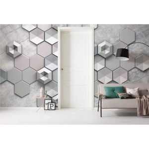 KOMAR Hexagon Concrete Silber Vlies Tapete - Wandgestaltung 400x250cm KOMAR Hexagon Concrete Silber Vlies Tapete - Wandgestaltung 400x250cm