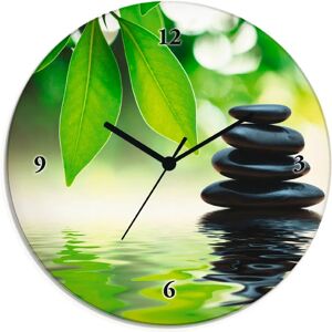 ARTLAND Grüne Wanduhr - Zen Steinpyramide auf Wasseroberfläche - Leise, 1,8cm ARTLAND Grüne Wanduhr - Zen Steinpyramide auf Wasseroberfläche - Leise, 1,8cm