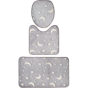 MODERNE HAUSFRAU - WC-Garnituren-Set Sonne Mond Sterne - Grau - 3-teilig - Badvorleger MODERNE HAUSFRAU - WC-Garnituren-Set Sonne Mond Sterne - Grau - 3-teilig - Badvorleger