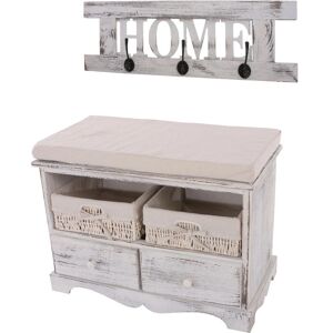 HHG Armario mit Bank - Vintage weiß - 2 Körbe, 42x62x33cm HHG Armario mit Bank - Vintage weiß - 2 Körbe, 42x62x33cm