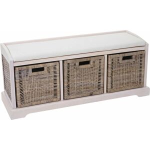 Panca contenitore HHG Bienne - Legno di mogano, 3 cesti, bianco Panca contenitore HHG Bienne - Legno di mogano, 3 cesti, bianco