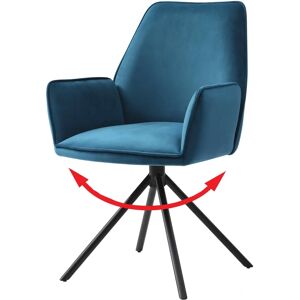 Chaise MENDLER - Pivotante en Velours, Bleu Turquoise, Pieds Noirs Chaise MENDLER - Pivotante en Velours, Bleu Turquoise, Pieds Noirs