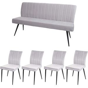 HHG - HHG-480 - Velluto grigio chiaro - Telaio in metallo - Set da pranzo HHG - HHG-480 - Velluto grigio chiaro - Telaio in metallo - Set da pranzo