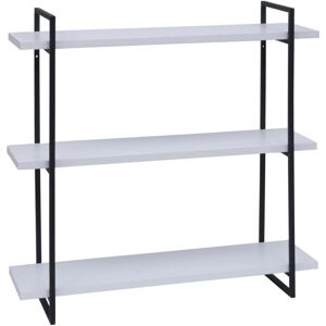 Estante de Pared HHG-631 - Industrial 3 Estantes Blanco Negro Metal Madera Estante de Pared HHG-631 - Industrial 3 Estantes Blanco Negro Metal Madera