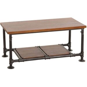 HHG-028 - Mesa de café de madera maciza de pino industrial con estante HHG-028 - Mesa de café de madera maciza de pino industrial con estante
