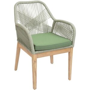 HHG 678b - verde - marco de madera de acacia - mimbre de cuerda resistente a la intemperie - silla de jardín HHG 678b - verde - marco de madera de acacia - mimbre de cuerda resistente a la intemperie - silla de jardín