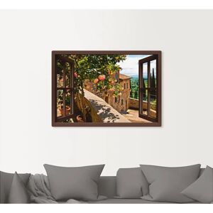 ARTLAND Fensterblick Rosen Balkon Toskana - Landschaft Wandkunst ARTLAND Fensterblick Rosen Balkon Toskana - Landschaft Wandkunst