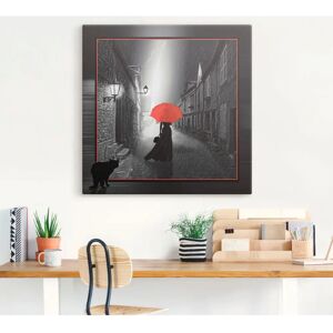 ARTLAND Frau mit rotem Regenschirm 70x70cm Leinwandbild ARTLAND Frau mit rotem Regenschirm 70x70cm Leinwandbild
