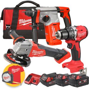 Set di Utensili Elettrici Milwaukee M18 - Trapano, Smerigliatrice, Martello - 3 pezzi Set di Utensili Elettrici Milwaukee M18 - Trapano, Smerigliatrice, Martello - 3 pezzi