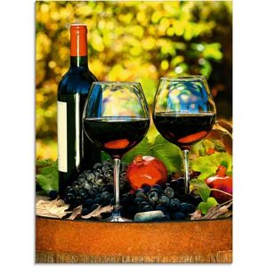 ARTLAND Glasbild - Gläser Rotwein auf altem Fass - Wanddekoration ARTLAND Glasbild - Gläser Rotwein auf altem Fass - Wanddekoration
