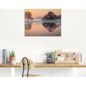ARTLAND Handgefertigtes Glasbild - Früh morgens am See - Orange - Landschaft ARTLAND Handgefertigtes Glasbild - Früh morgens am See - Orange - Landschaft
