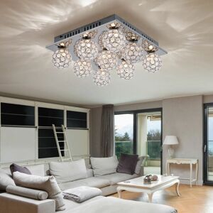 ETC-SHOP - Plafoniera quadrata cromata 9 sfere - Cristal acrylique - lampe plafond - Publicité ETC-SHOP - Plafoniera quadrata cromata 9 sfere - Cristal acrylique - lampe plafond - Publicité