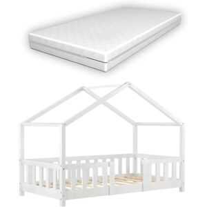 en.casa Lit pour enfants forme maison 80x160cm avec matelas orthopédique - Publicité en.casa Lit pour enfants forme maison 80x160cm avec matelas orthopédique - Publicité