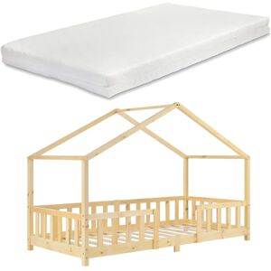 en.casa Lit enfant en forme de maison - Pin massif - Avec matelas et cadre - Publicité en.casa Lit enfant en forme de maison - Pin massif - Avec matelas et cadre - Publicité