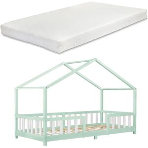 en.casa Lit Enfant en Forme de Maison Treviolo Pin 90x200cm - Vert Menthe & Blanc - Publicité en.casa Lit Enfant en Forme de Maison Treviolo Pin 90x200cm - Vert Menthe & Blanc - Publicité