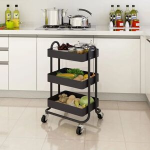 en.casa Carrito de Cocina Pyhäntä Acero con 3 Cestas - Negro en.casa Carrito de Cocina Pyhäntä Acero con 3 Cestas - Negro