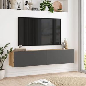 EN.CASA Meuble TV mural - 140cm Chêne Rustique / Anthracite - Publicité EN.CASA Meuble TV mural - 140cm Chêne Rustique / Anthracite - Publicité