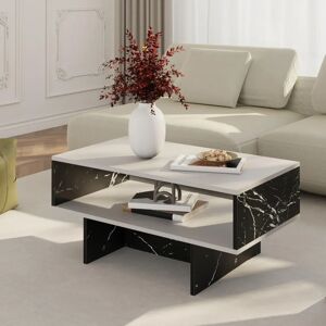 en.casa Mjölby Mesa de centro Blanco/Negro Mármol - Rectangular de 2 niveles en.casa Mjölby Mesa de centro Blanco/Negro Mármol - Rectangular de 2 niveles