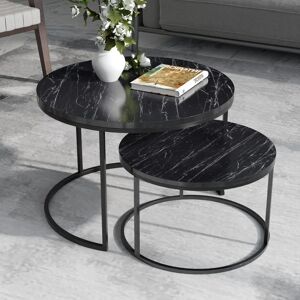 en.casa Ensemble de 2 tables gigognes noires avec effet marbre - Tables basses - Publicité en.casa Ensemble de 2 tables gigognes noires avec effet marbre - Tables basses - Publicité
