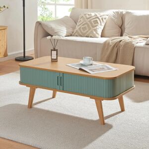 en.casa Table basse Tysvær avec portes bambou - Nature/Bleu - Publicité en.casa Table basse Tysvær avec portes bambou - Nature/Bleu - Publicité