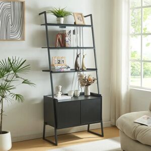 en.casa Estantería escalera Storfjord de 5 niveles con armario - Negro en.casa Estantería escalera Storfjord de 5 niveles con armario - Negro
