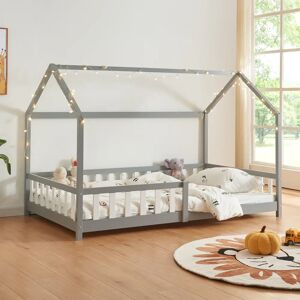 en.casa Hesel Lit enfant avec barrière 120x200cm - Gris - Publicité en.casa Hesel Lit enfant avec barrière 120x200cm - Gris - Publicité
