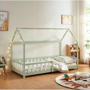 Cama infantil Hesel - 90x200cm, Verde menta, Forma de casa Cama infantil Hesel - 90x200cm, Verde menta, Forma de casa