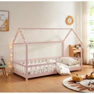 en.casa Hesel Cama infantil - Rosa, Pino, 90x200cm - Segura y Acogedora en.casa Hesel Cama infantil - Rosa, Pino, 90x200cm - Segura y Acogedora