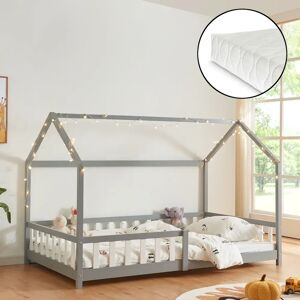Cama infantil en forma de casa con reja y colchón - Gris Cama infantil en forma de casa con reja y colchón - Gris