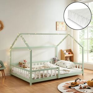 Cama infantil EN.CASA con diseño de casa, reja de protección, 140x200cm, Verde menta Cama infantil EN.CASA con diseño de casa, reja de protección, 140x200cm, Verde menta