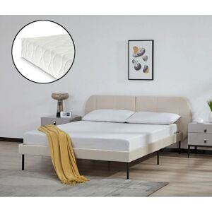 Cama tapizada Porvoo con cabecero de terciopelo 140x200cm - Beige Cama tapizada Porvoo con cabecero de terciopelo 140x200cm - Beige