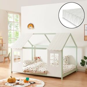 Cama infantil en forma de casa TOSTEDT - 140x200cm - Verde menta/Blanco Cama infantil en forma de casa TOSTEDT - 140x200cm - Verde menta/Blanco