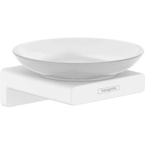Hansgrohe AddStoris Soap Holder & Dish - Wall Mount, Metal & Glass, White Matte Hansgrohe AddStoris Soap Holder & Dish - Wall Mount, Metal & Glass, White Matte