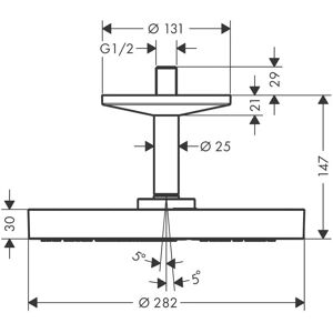 Hansgrohe AXOR One Douchekop - 280mm, Zwart Mat, 1 Spray Modus Hansgrohe AXOR One Douchekop - 280mm, Zwart Mat, 1 Spray Modus