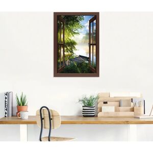 ARTLAND Brauner Fensterblick am Fluss Wandbild - Wanddekoration ARTLAND Brauner Fensterblick am Fluss Wandbild - Wanddekoration