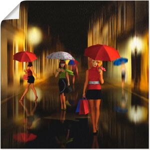 ARTLAND - Frauen beim Einkaufen im Regen - 30x30 cm - Alu-Dibond - Wandbild ARTLAND - Frauen beim Einkaufen im Regen - 30x30 cm - Alu-Dibond - Wandbild