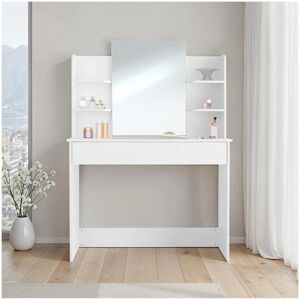 Mesa de Maquillaje Camille de tectake con Espejo, Cajón y Estantes - Blanco Mesa de Maquillaje Camille de tectake con Espejo, Cajón y Estantes - Blanco