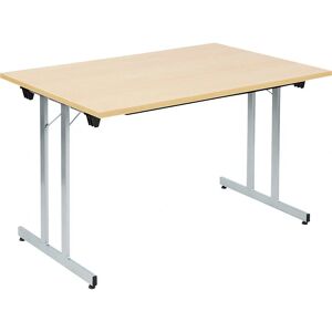 Mesa plegable Kaiserkraft F25 - 1200x800mm, Decor haya, Marco plateado Mesa plegable Kaiserkraft F25 - 1200x800mm, Decor haya, Marco plateado