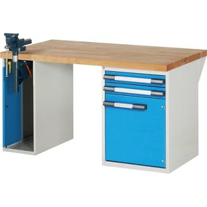 Eurokraft pro Serie 7000 - Banco de trabajo modular - 2 cajones, 1 puerta, tornillo de banco izquierdo - 1500x900mm Eurokraft pro Serie 7000 - Banco de trabajo modular - 2 cajones, 1 puerta, tornillo de banco izquierdo - 1500x900mm