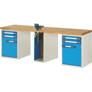 Eurokraft pro Serie 7000 - Banco de trabajo - Sistema modular - 4 cajones - 2 puertas - Tornillo de banco - 2500x700mm Eurokraft pro Serie 7000 - Banco de trabajo - Sistema modular - 4 cajones - 2 puertas - Tornillo de banco - 2500x700mm