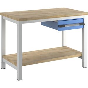 Banco de trabajo Eurokraft pro - 1250x700mm, Azul, Marco de acero Banco de trabajo Eurokraft pro - 1250x700mm, Azul, Marco de acero